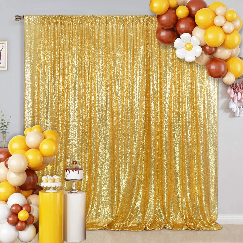SquarePie Sequin Backdrop 8FT x 8FT Gold Curtain Background for Wedding Party Decoration - Image 1